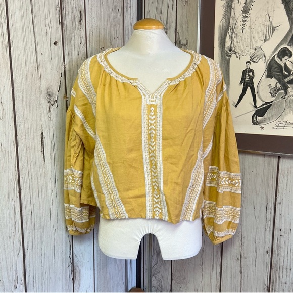 Women's Medium Omekashi Mustard Yellow Long Sleeve Top | Embroidered Details | - Picture 2 of 10